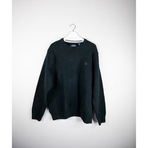 Chaps Crewneck Sweater Mens XXL Black Knit Preppy Pullover Crest Logo Cotton